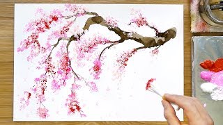 Cherry Blossom Tree Acrylic Painting Technique [upl. by Trauts]