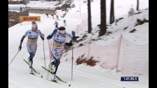 🇸🇪 Ebba Andersson og 🇸🇪 Frida Karlsson jakt på 🇳🇴 Therese Johaug  Holmenkollen tremila 7 mars 2020 [upl. by Siward]