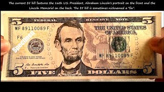 United States New Five Dollar  5  bill Features amp Security [upl. by Nybbor]