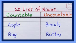 Examples of countable and uncountable nouns  in English  List of countable and uncountable noun [upl. by Anyela]