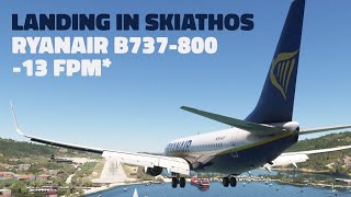 Ryanair SMOOTH landing in SKIATHOS [upl. by Kcinomod463]