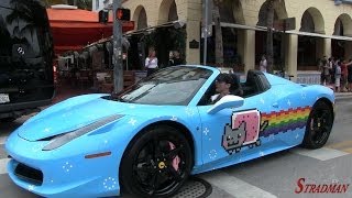 deadmau5 driving his Nyan Cat Purrari 458 Spider ft SLR McLaren 722S CRASHING into a curb [upl. by Winnah989]