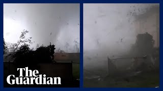 Man captures moment tornado hits his house in Czech Republic [upl. by Dyol712]