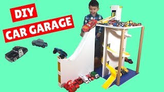 How To Make Cardboard amp Poster Board Car Garage with Lift and Parking for Kids and Toy Cars [upl. by Montford]