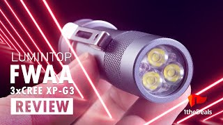 Lumintop FWAA 3x CREE XPG3 Nichia 219C SST20 Andúril 2 14500 Flashlight prototype Review [upl. by Sanfred]