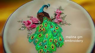 Hand Embroidery  Peacock with Roses  Magic Stitches [upl. by Sevy]