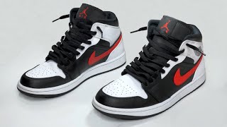 HOW TO LACE NIKE AIR JORDAN MID 1 LOOSE  Jordan mid 1 Loosely laces style [upl. by Meda]