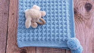 🎀 BEAUTIFUL Shell Stitch Crochet Baby Blanket Pattern 1 Row Repeat Only 🤩 [upl. by Arikihs]