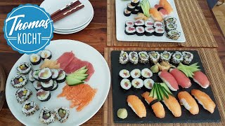 Sushi selber machen  Sushi Reis kochen  Nigiri Maki Sushi und California Roll  Thomas kocht [upl. by Ayikaz]