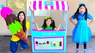 Wendy amp Jannie Pretend Play with Giant Ice Cream Cone Cart Store Kids Toy [upl. by Lange]