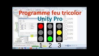 UNITY PRO PROGRAMME FEU TRI COLOR GESTION DU CARREFOUR EN GRAFCET [upl. by Ewald239]