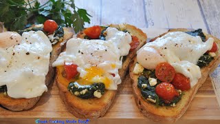 Open Sandwich with sautéed SpinachFeta amp Poached Egg  Ανοιχτό Σάντουιτς με ΣπανάκιΦέτα ampΑυγό Ποσέ [upl. by Bonar40]