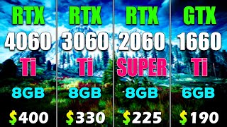 GTX 1660 Ti vs RTX 2060 SUPER vs RTX 3060 Ti vs RTX 4060 Ti [upl. by Gaulin747]