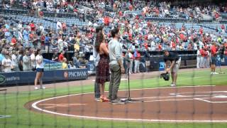 Bull Durham Cast Sings the National Anthem for the Atlanta Braves Game [upl. by Ause662]