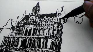 Sketch with brush and ink  Belgium Brussels Grand Place [upl. by Lisette]