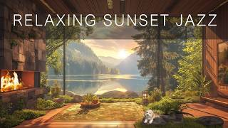 Sunset Jazz with Cozy Fireplace🔥 Relaxing Cafe Ambience ☕  Study Work Chill [upl. by Cordelie]