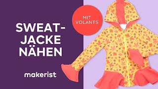 SweatJacke für Kinder nähen  komplette Anleitung mit Kapuze und Volants [upl. by Sirc]