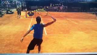 Nicolas Almagro Jumping Backhand Serve Return Head Ball Height Analysis Super Slow Motion [upl. by Ylera926]