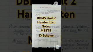 DBMS Handwritten Notes Unit2 MSBTE kschemeSemester  3 shortsfeed msbtenew viralvideo youtub [upl. by Vesta]