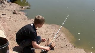 Kid catches Channel Cats from the creek bank [upl. by Boice]