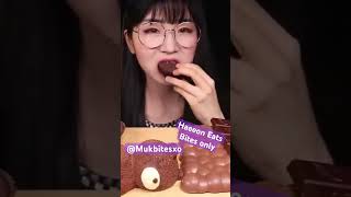 Haeeon Eats ASMR chocolate cream brownie cake candy Mukbang bites only shorts viralvideo video [upl. by Holtorf893]