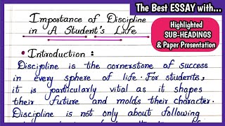 Essay on IMPORTANCE OF DISCIPLINE IN A STUDENTS LIFE  Importance of Discipline Essay  Discipline [upl. by Jerome]