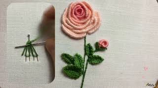 Amazing 3D Embroidery Rose with Needle Weaving Bar Stitch Easy and Beautiful [upl. by Thanasi]