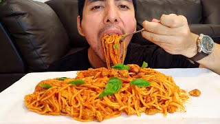 HOMEMADE SAUSAGE SPICY TOMATO SAUCE SPAGHETTI BASIL PASTA MUKBANG EATING SHOW [upl. by Strep]