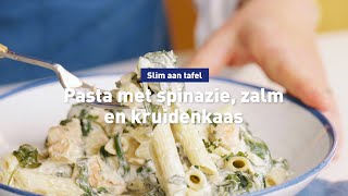 Snelle pasta met zalm spinazie en kruidenkaas [upl. by Sturdivant]