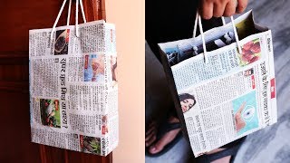 How to Make a Paper Bag with Newspaper – Paper Bag Making Tutorial Very Easy [upl. by Ayatahs]