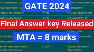 OFFICIAL ANSWER KEY RELEASED  Gate 2024  8MTA  Made easy rank predictor 2024  Check your rank [upl. by Naquin]