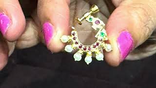 22K Gold Nath  Nose Ring With Ruby Emerald amp Pearls  GNP010 [upl. by Plume]