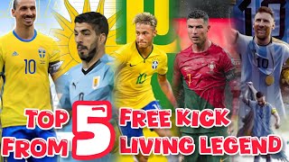 Top 5 Free Kicks From 5 Living Legends One of Whom is The Star of Porto and AlNassr Clubs [upl. by Derriey]