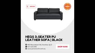 HEQS 3 Seater Pu Leather Sofa Black Fire Retardant [upl. by Marc602]