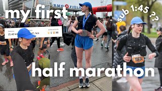 MY FIRST HALF MARATHON Race Day Vlog  Sub 145 Half Marathon [upl. by Yasnyl380]