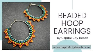 Beaded Hoop Earrings DIY Jewelry Making tutorial Brick Stitch Seed Bead Design by CapitalCityBeads [upl. by Araas]