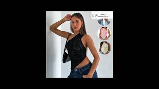 Ins lace Backless Top summer solid color wariest less Asymmetrical slopedNeck vest streatware uk v [upl. by Fulvia]