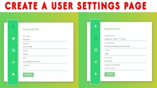 How To Create A User Settings Page Using html css javascript [upl. by Nauwaj74]