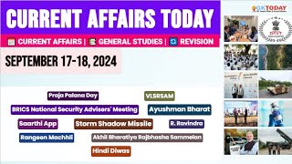 1718 September 2024Current Affairs TodayTop MCQs with Static GK amp Detailed Revision by GKTODAY 🎯 [upl. by Noral]