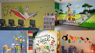 School wall decoration ideasWall painting themeTree wall painting ideas [upl. by Flossi]