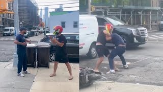 ROAD RAGE Motorcyclist demonstrates importance of protective headgear to angry driver RoadRage [upl. by Annairol]