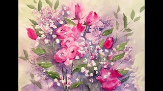 How To Paint Beautiful Watercolour Pink Roses easy loose watercolor floral tutorial demonstration [upl. by Erised]