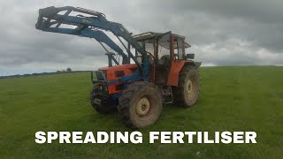 SPREADING FERTILISER  Spreading Fertiliser With Same Explorer 90 [upl. by Brill906]