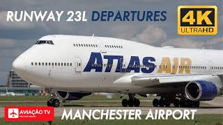 Manchester Airport • Runway 23L departures mixed runway operations • Part 1 [upl. by Waterman]