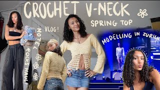 Crochet long sleeve spring top modelling in Zurich and Motelrocks haul  Vlog [upl. by Enyawed]