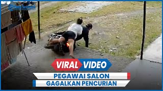 Detikdetik Aksi Heroik Perempuan Pegawai Salon Gagalkan Pencurian Motor [upl. by Ahcatan280]