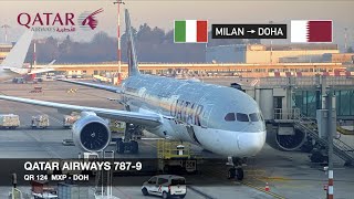 THE MOST IMPRESSIVE ECONOMY ON A DREAMLINER  Qatar Airways 7879  Milan MXP ✈ Doha  Economy [upl. by Huston]