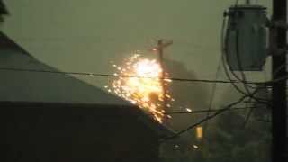 Power Lines Explode during Violent Storm Transformer Explosion [upl. by Engamrahc]