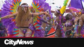 Revellers jump and wave at the 2024 Toronto Caribbean Carnival [upl. by Neehsuan]