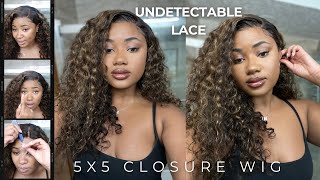 WHAT LACE  Undetectable 5x5 Glueless Side Part Curly Closure Wig Install  LuvMe Hair Review [upl. by Carbone]